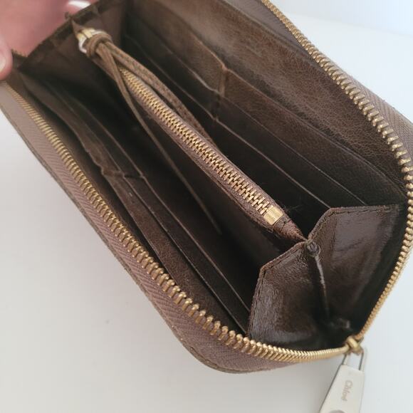 Chloe Wallet Zippy Authentic Bow Accordion Leather Zip Around Beige Metallic - Picture 4 of 12